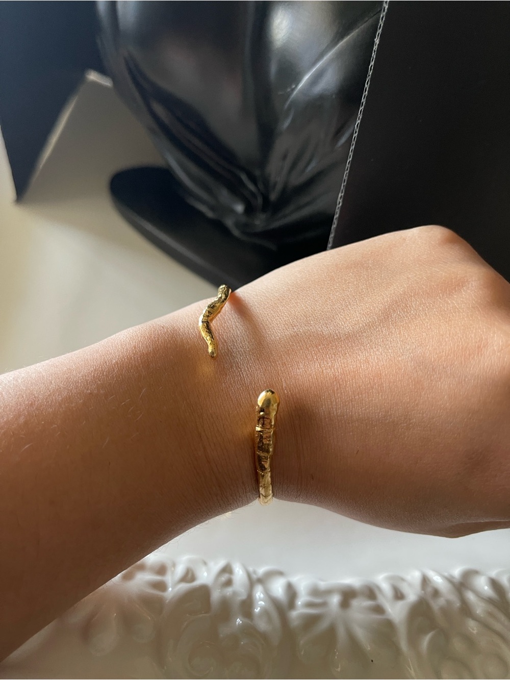 Gold serpent adjustable metal cuff bangle bracelet